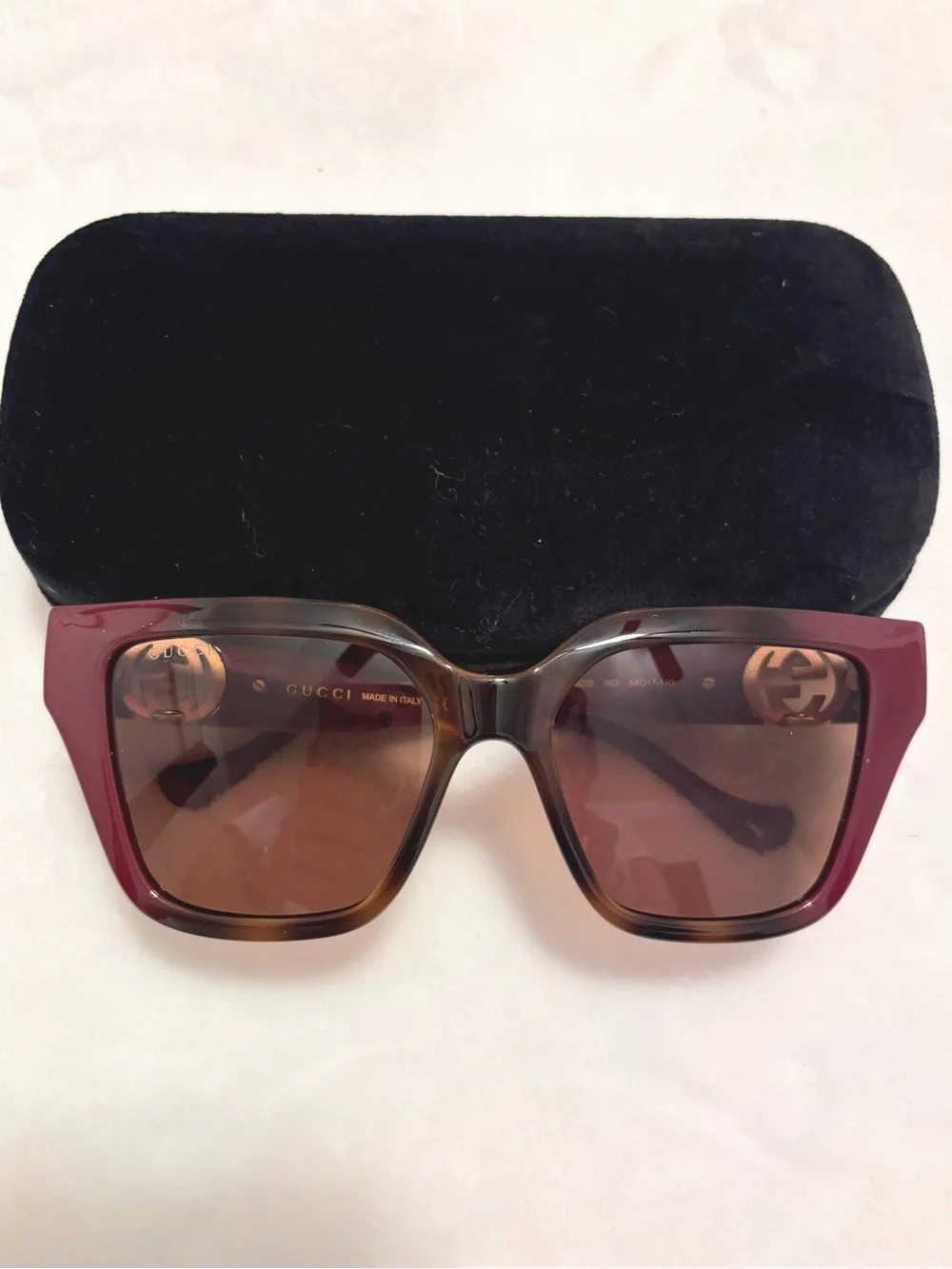 GUCCI Tortoise Square Sunglasses and Hard Case GG1023S 003--NWT